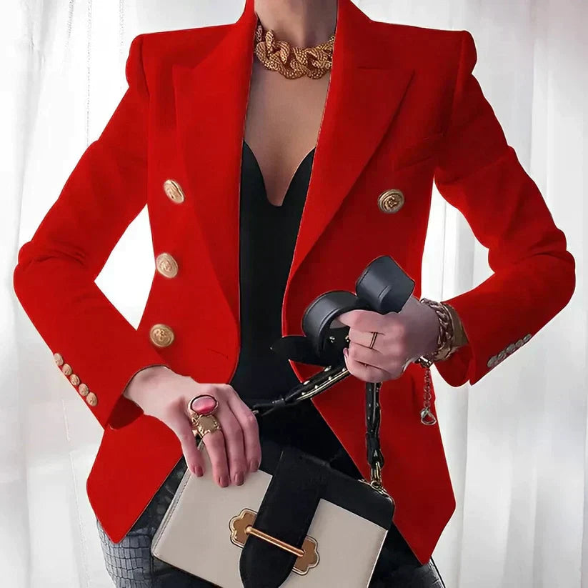 Wearclo | Women's Double-Breasted Blazer with Gold Buttons