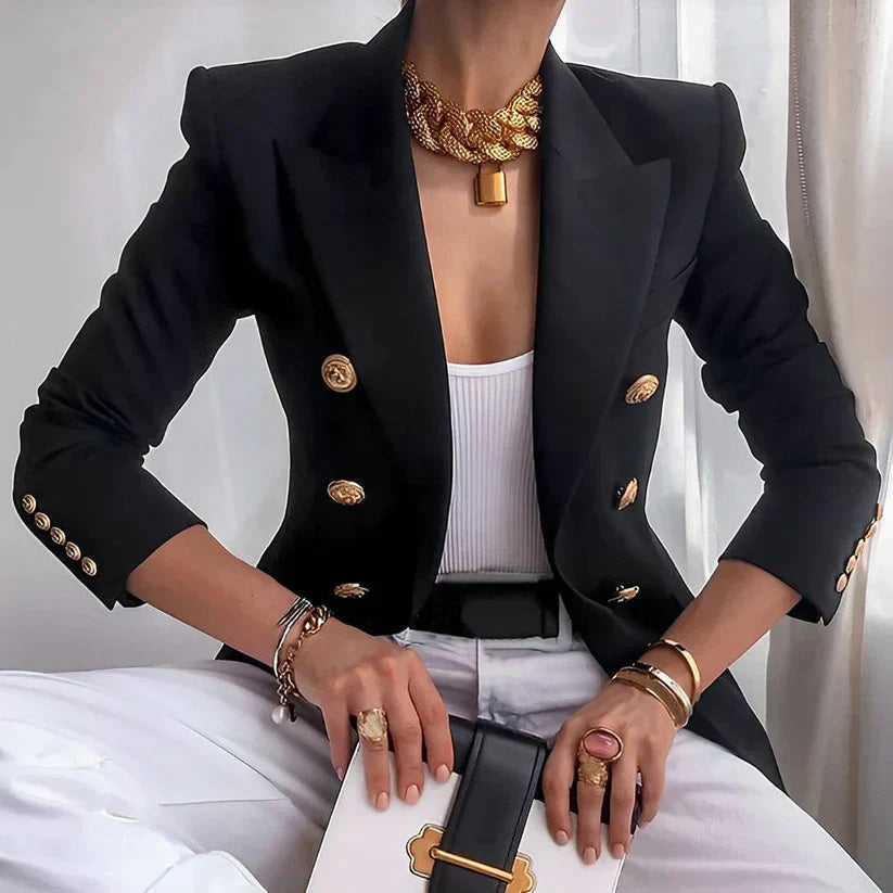 Wearclo | Women's Double-Breasted Blazer with Gold Buttons