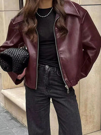 Wearclo | Women's Luxe Faux Leather Bomber Jacket