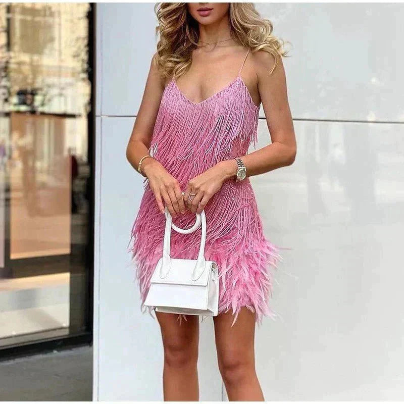 Wearclo | Women's Feather Trim Mini Dress