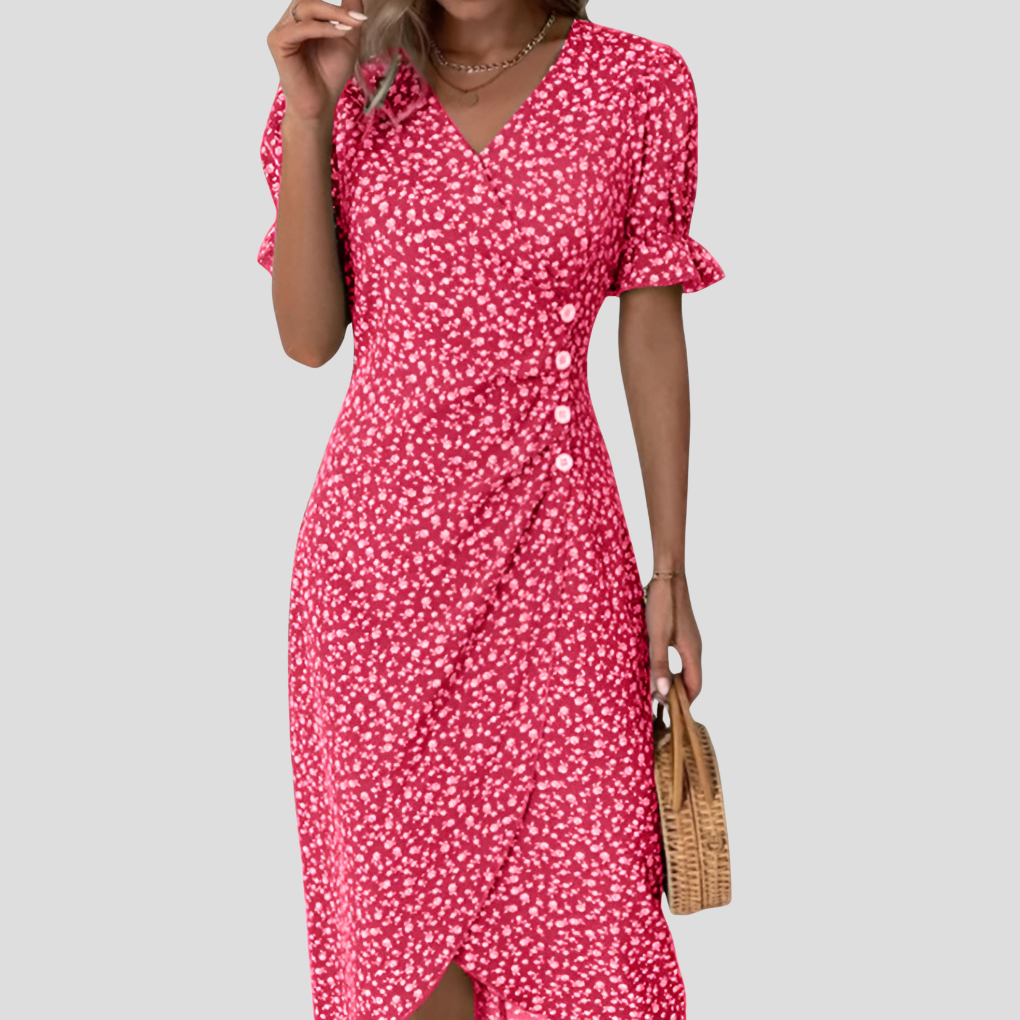 Wearclo | Women's Floral Button-Front Midi Dress
