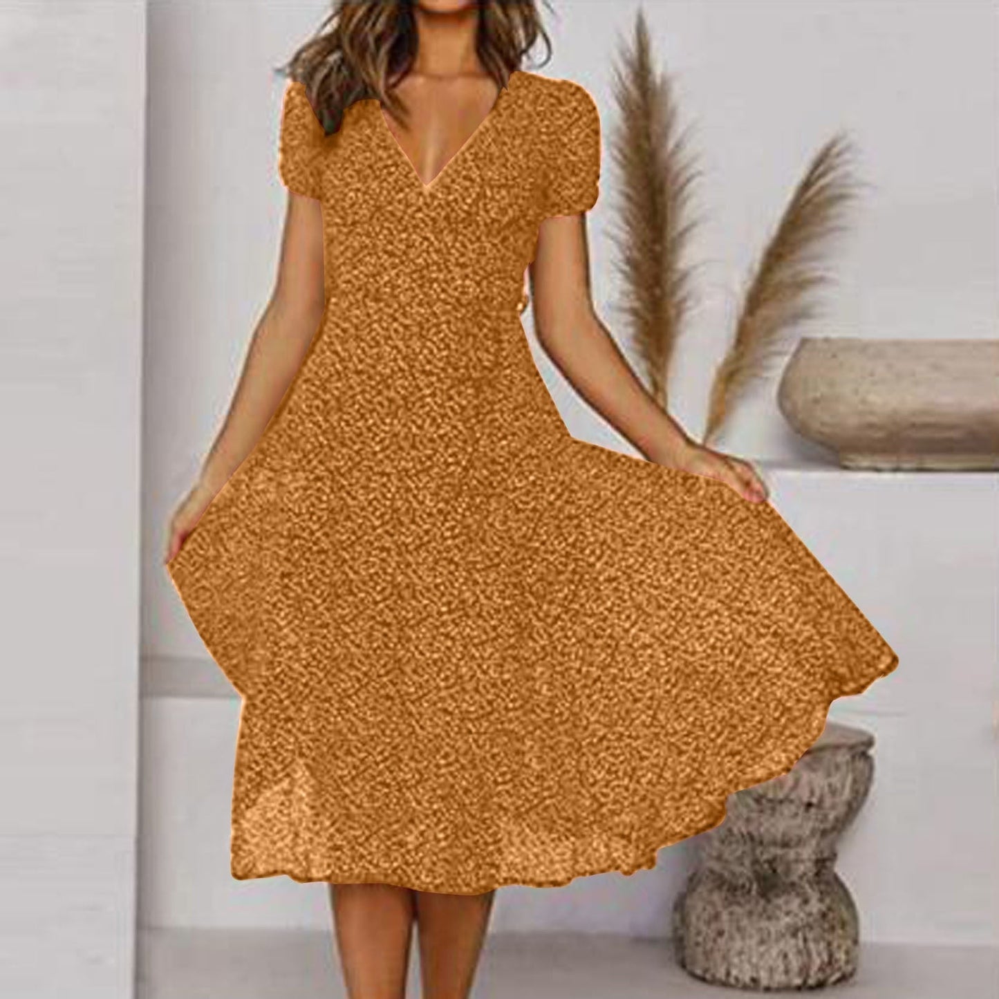 Wearclo | Women's Floral V-Neck A-Line Midi Dress