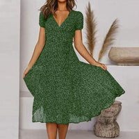 Wearclo | Women's V-Neck Floral Midi A-Line Dress