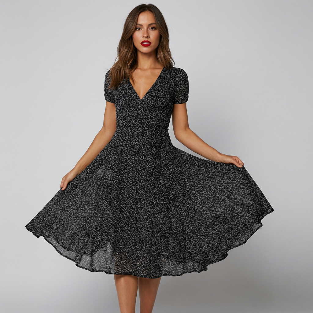 Wearclo | Women's Floral V-Neck A-Line Midi Dress