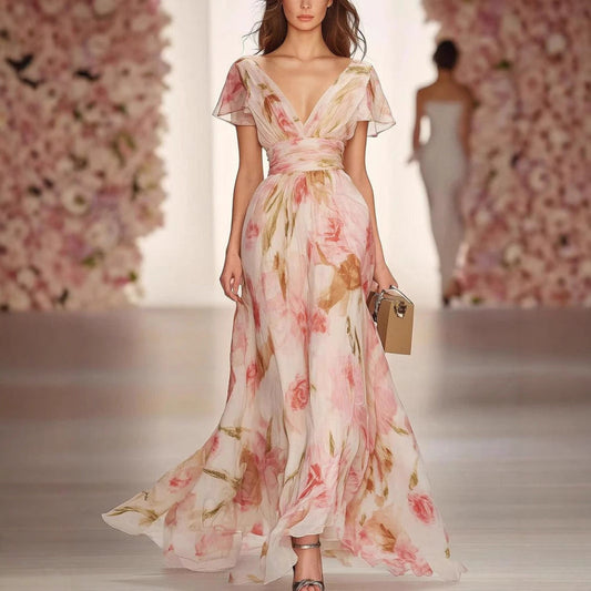 Wearclo | Women's Floral V-Neck Maxi Dress