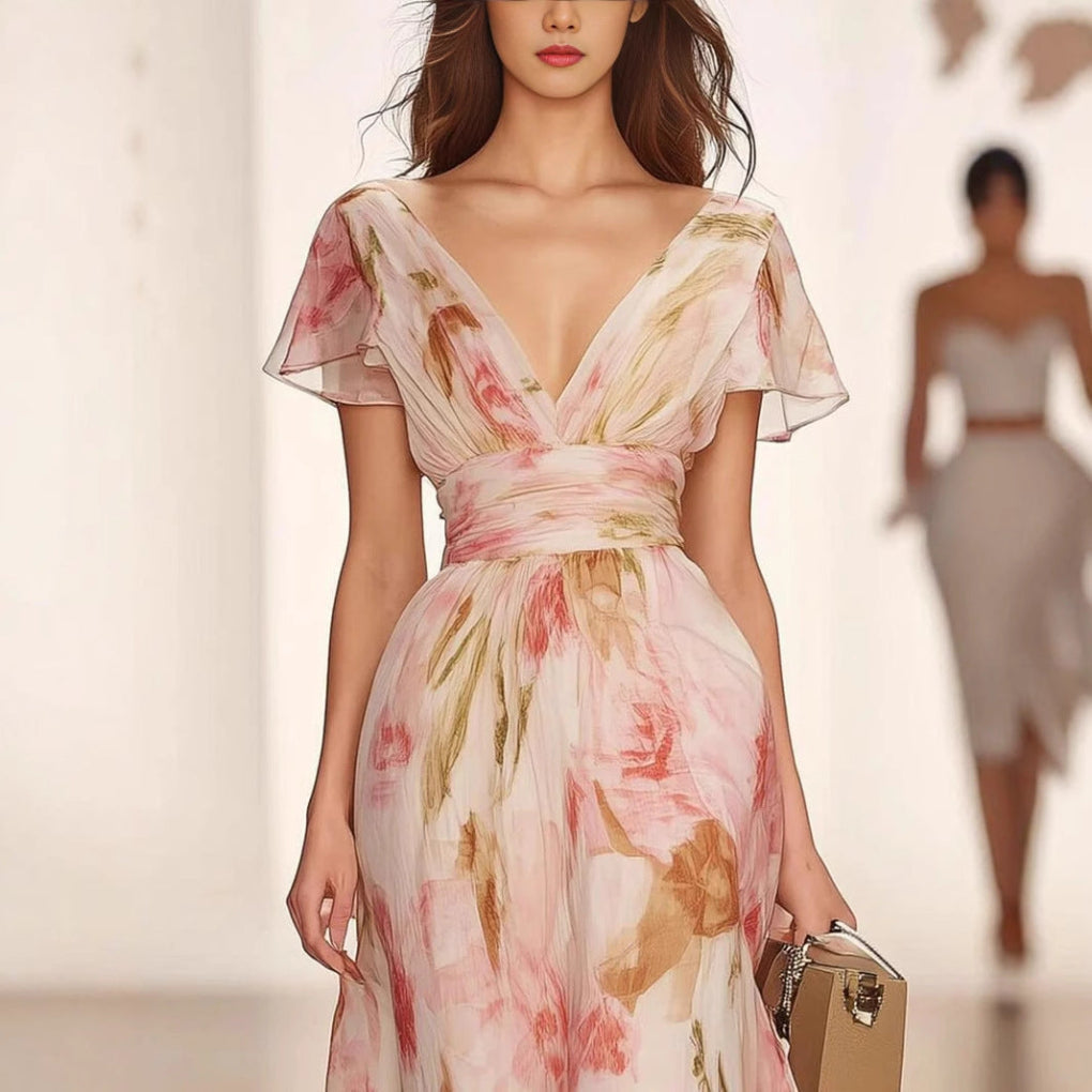 Wearclo | Women's Floral V-Neck Maxi Dress