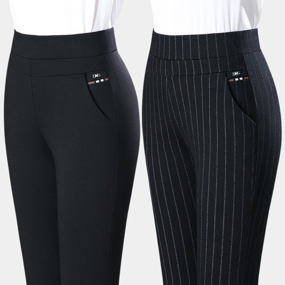 Wearclo | Women's High Waist Stretch Pants with Pinstripe