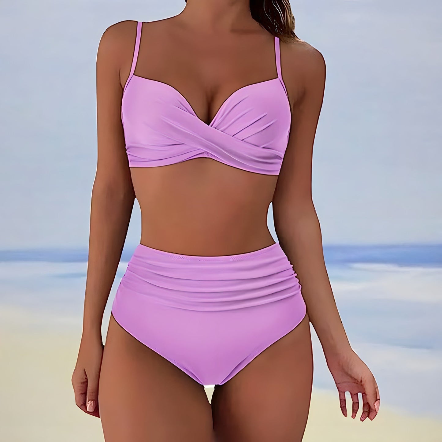 Wearclo | Women's High-Waisted Bikini Ruched