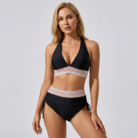 High Waist Bikini with Stripe Accent