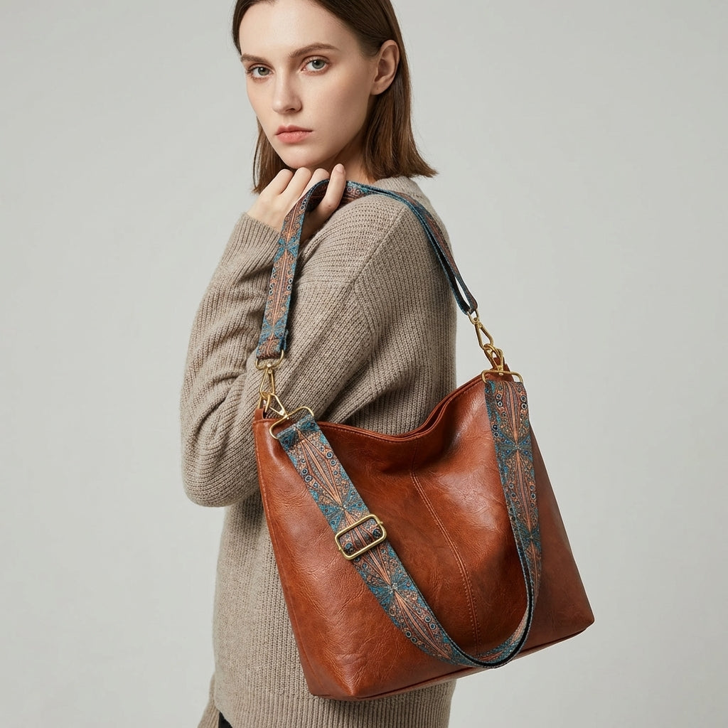 Wearclo | Women's Hobo Bag with Patterned Strap