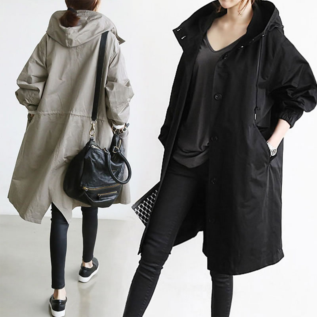 Wearclo | Women's Hooded Mid-Length Raincoat