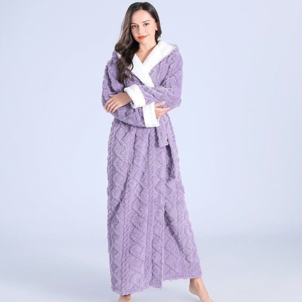 Wearclo | Women's Hooded Plush Bathrobe Ankle Length Robe