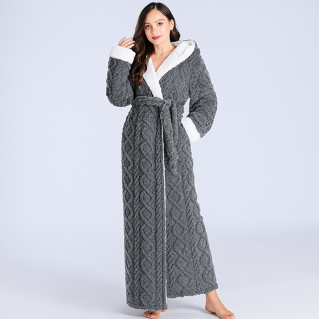 Wearclo | Women's Hooded Plush Bathrobe Ankle Length Robe