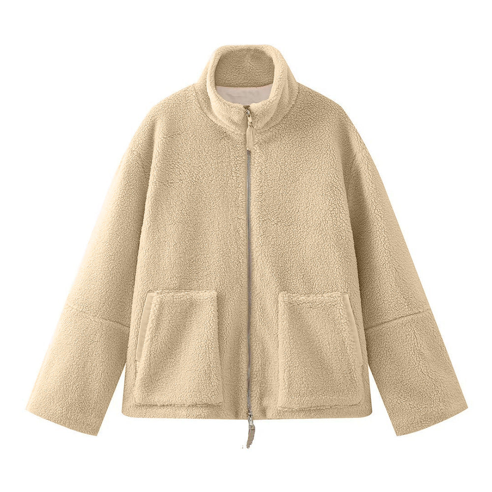 Wearclo Women's Jacket – Loose Fit, Stand Collar, Zipper