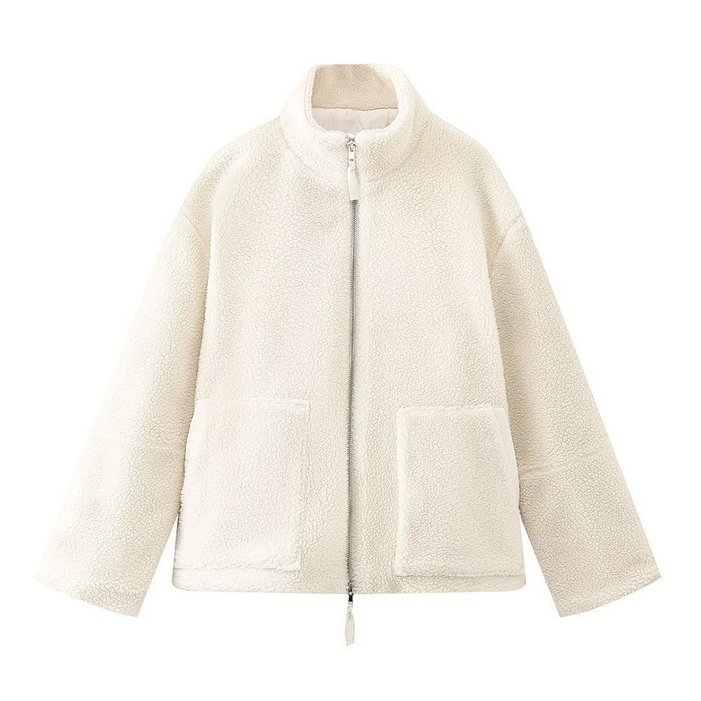 Wearclo Women's Jacket – Loose Fit, Stand Collar, Zipper