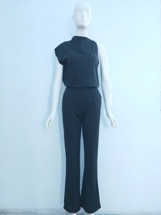Wearclo Women's Jumpsuit with Round Neckline, Sleeveless and Wide Leg