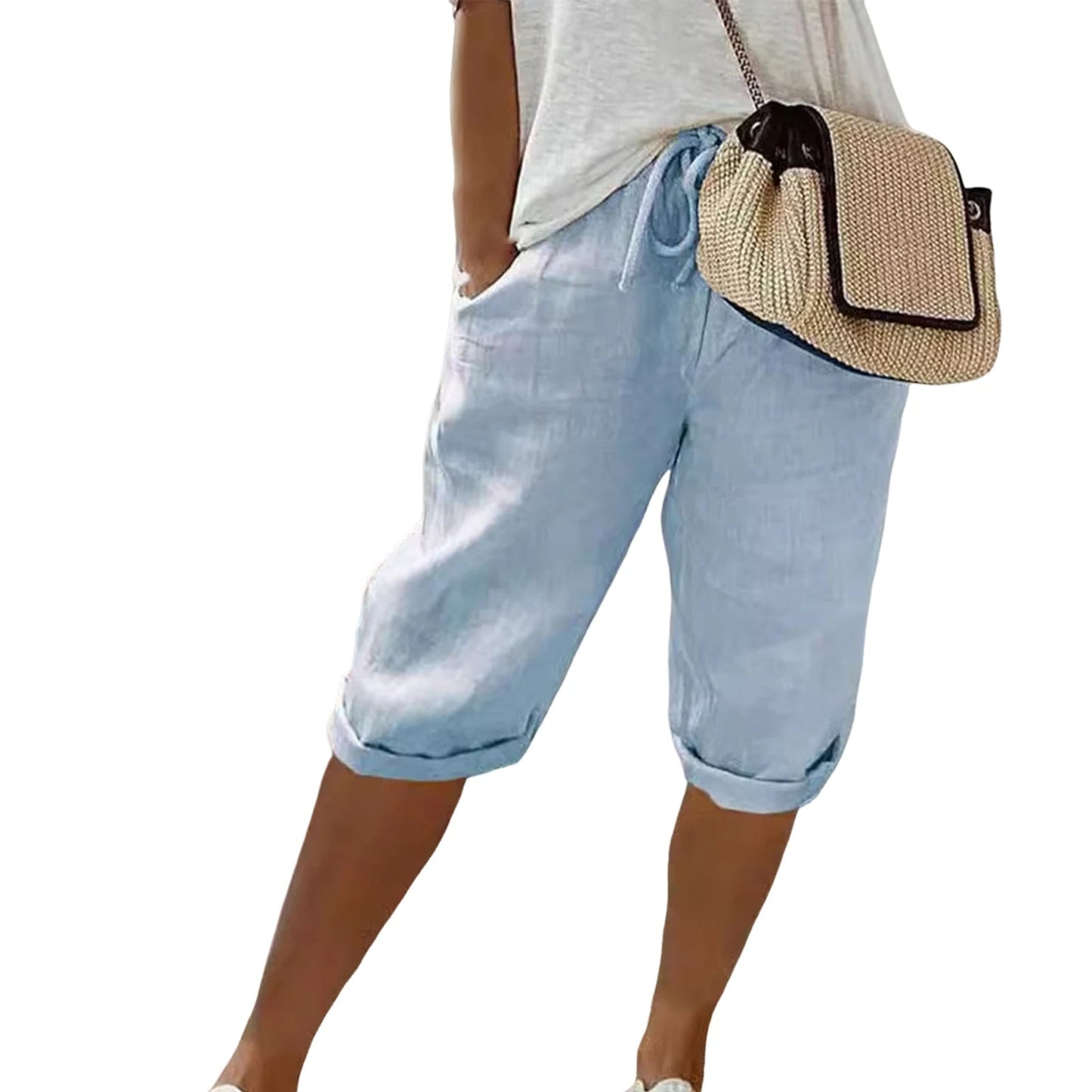 Wearclo | Women's Knee-Length Drawstring Shorts with Pockets