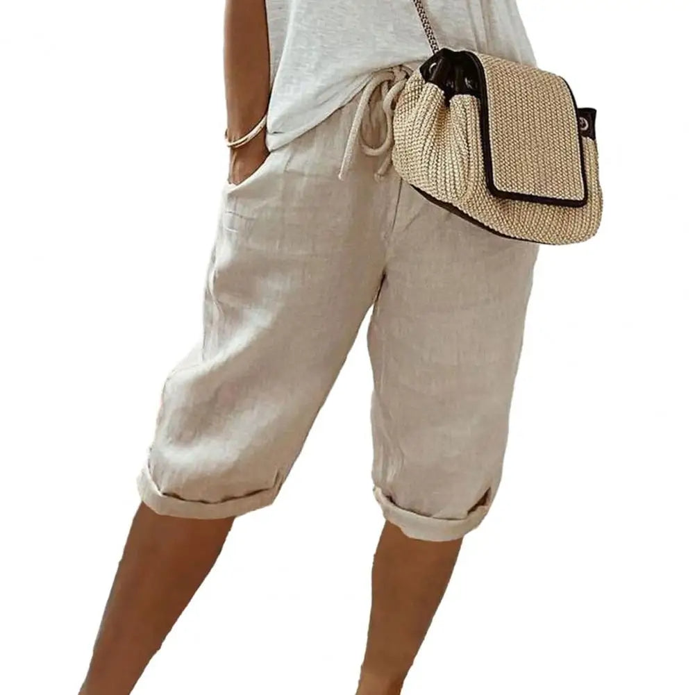 Wearclo | Women's Knee-Length Drawstring Shorts with Pockets