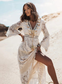 Wearclo | Lace Maxi Dress with Flair Sleeves