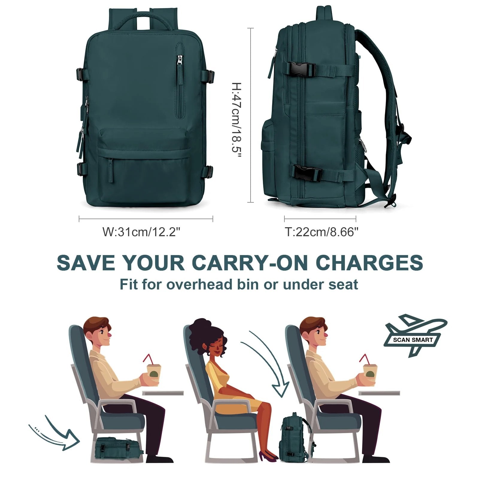 Wearclo | Women's Large Travel Backpack Water-Resistant Hiking Backpack