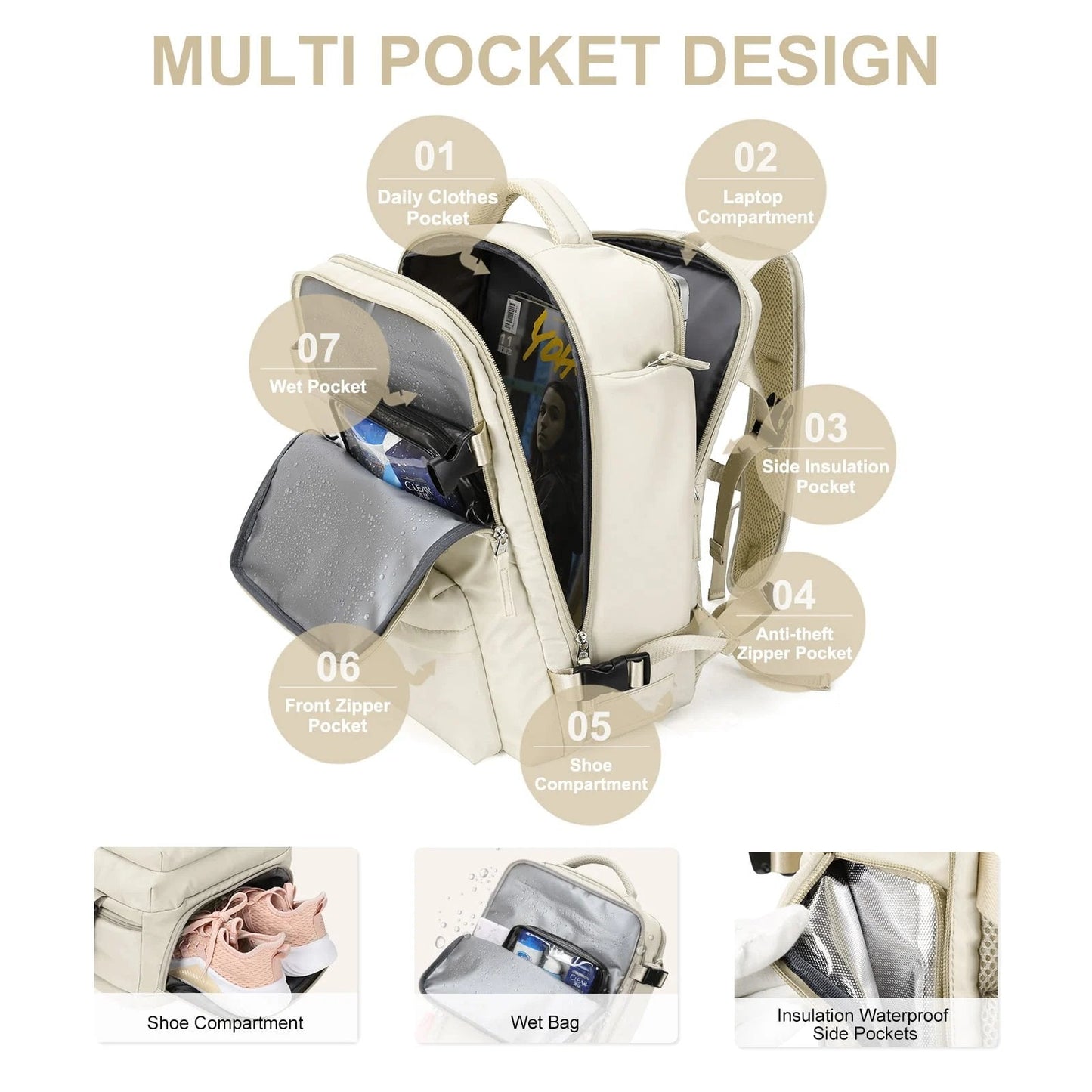 Wearclo | Women's Large Travel Backpack – Waterproof Hiking Backpack | Anti-Theft