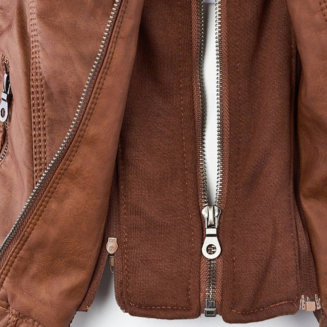 Wearclo - Women's Leather Jacket with Hood