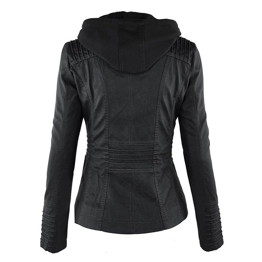 Wearclo - Women's Leather Jacket with Hood