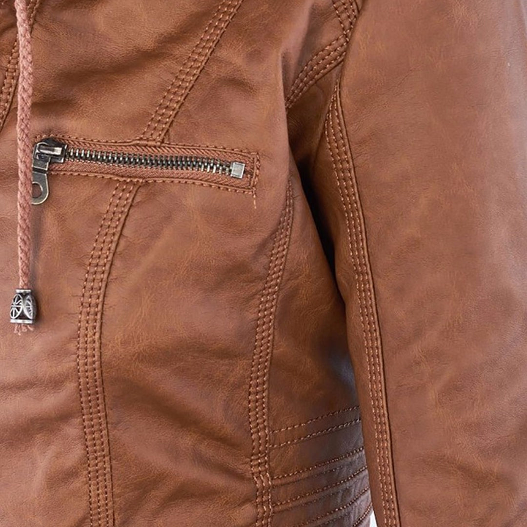 Wearclo - Women's Leather Jacket with Hood