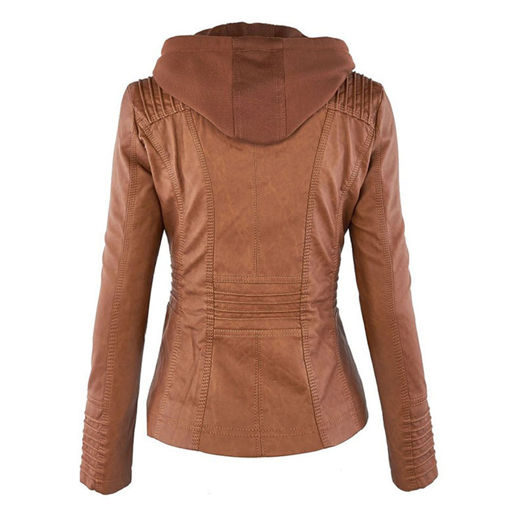 Wearclo - Women's Leather Jacket with Hood