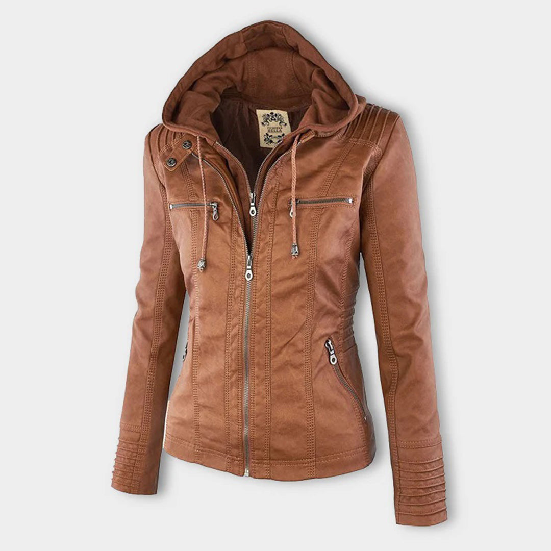 Wearclo - Women's Leather Jacket with Hood
