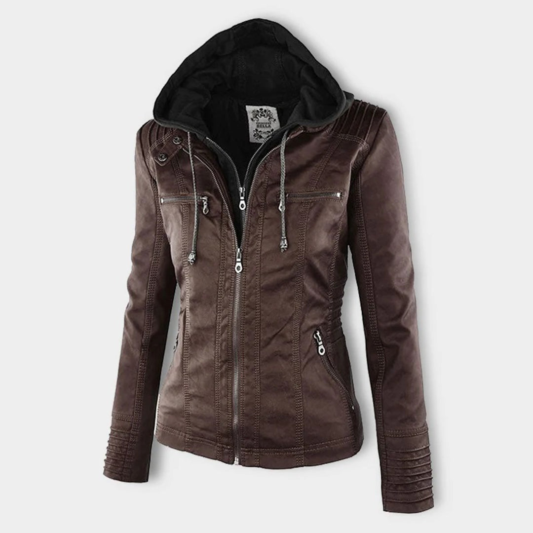 Wearclo - Women's Leather Jacket with Hood