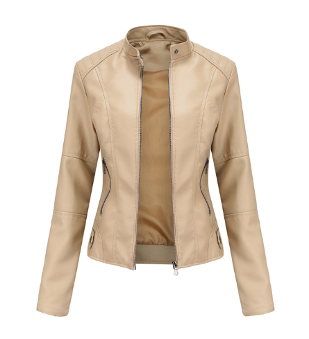 Wearclo Women's Leather Jacket with Mao Collar