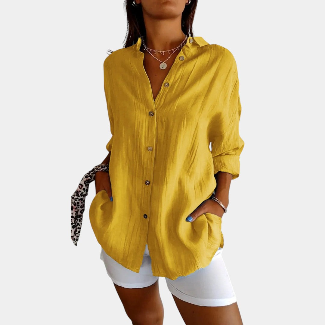 Wearclo | Women's Linen Blend Button-Down Shirt Loose Fit