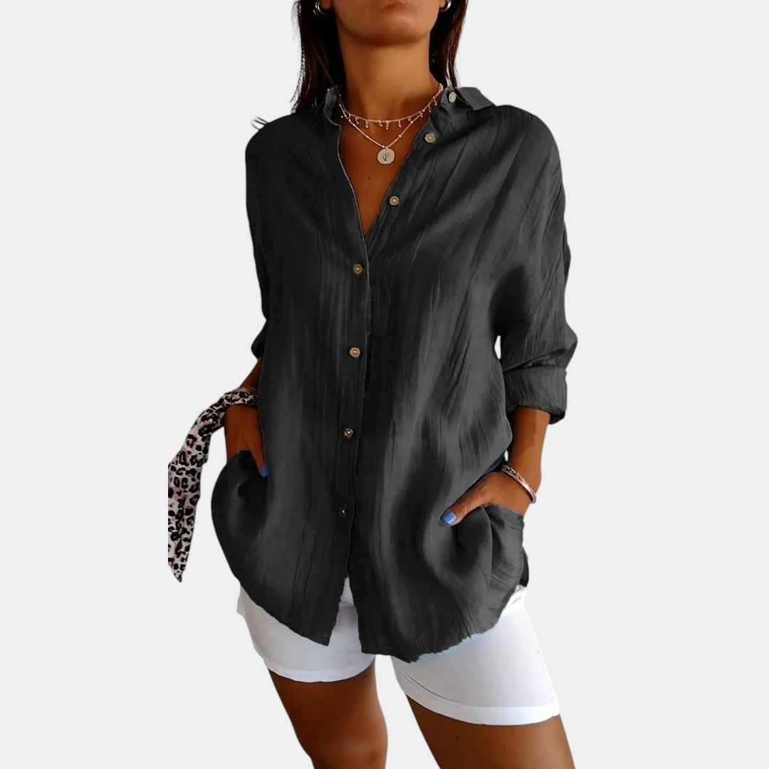 Wearclo | Women's Linen Blend Button-Down Shirt Loose Fit