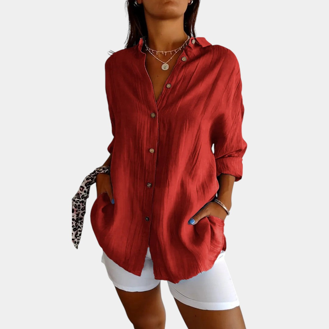Wearclo | Women's Linen Blend Button-Down Shirt Loose Fit