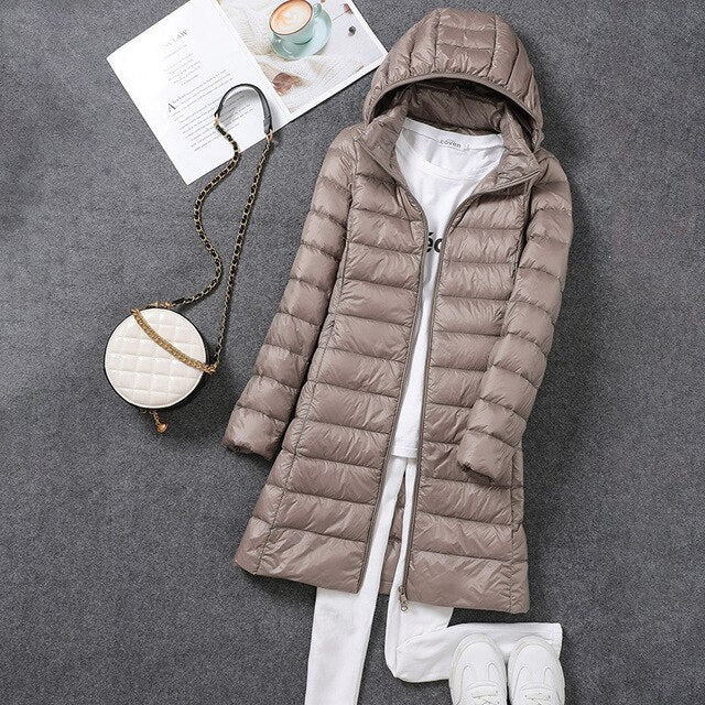 Wearclo | Women's Long Down Puffer Jacket with Hood