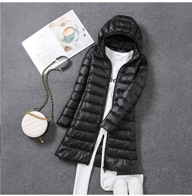 Wearclo | Women's Long Down Puffer Jacket with Hood