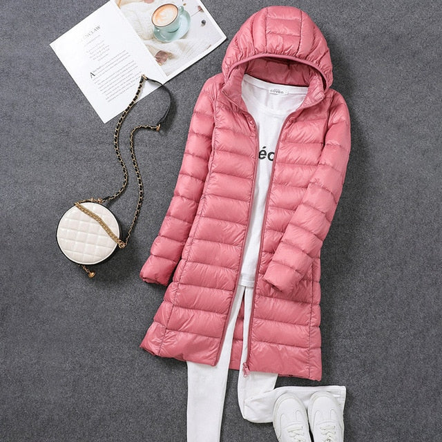 Wearclo | Women's Long Down Puffer Jacket with Hood