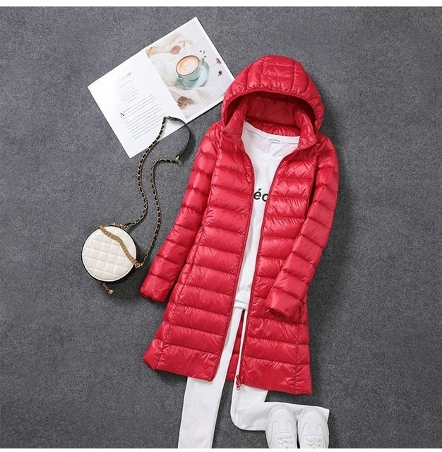 Wearclo | Women's Long Down Puffer Jacket with Hood