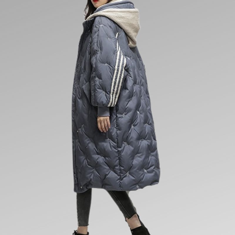 Wearclo | Women's Long Puffer Coat with Striped Sleeves