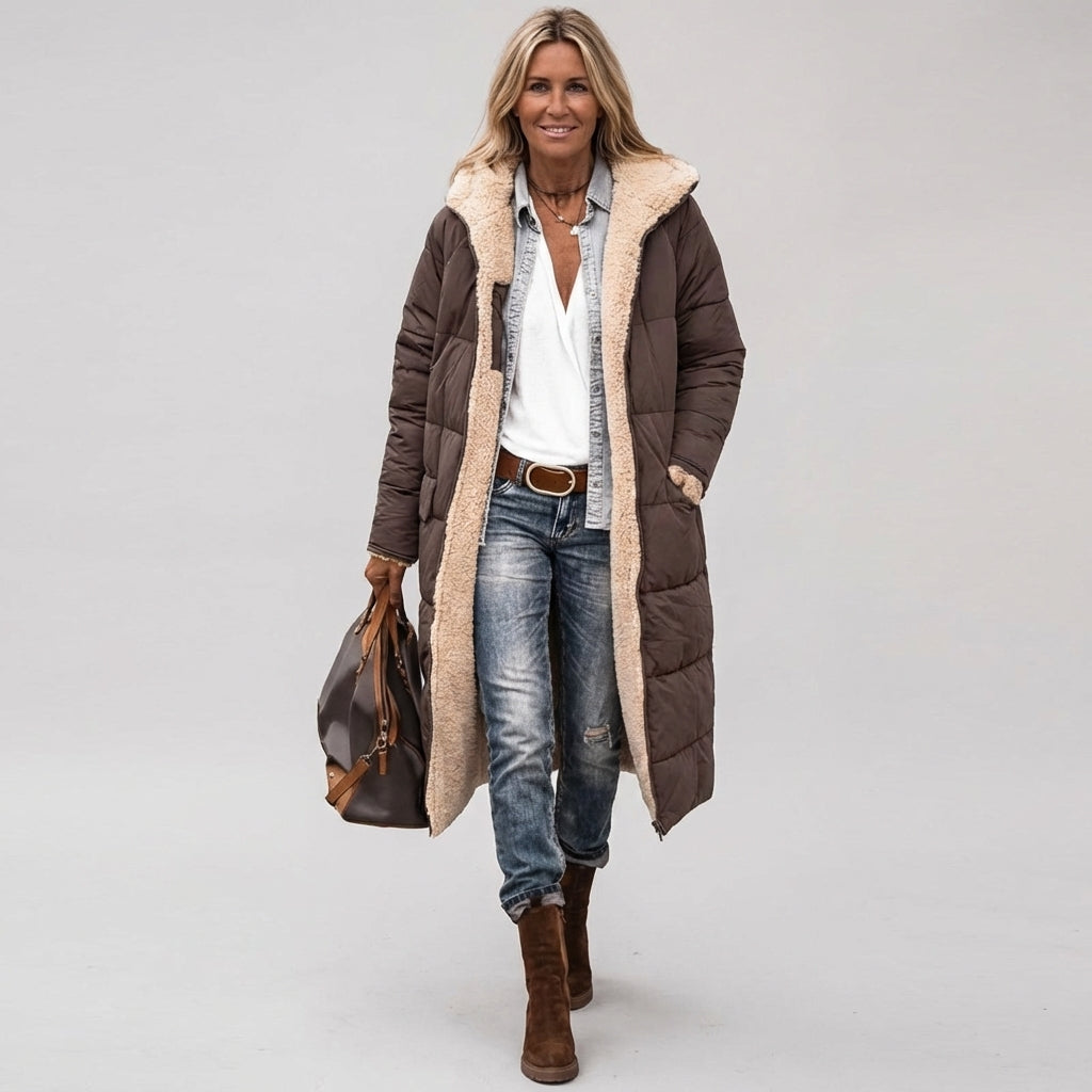 Wearclo | Women's Long Puffer Coat with Teddy Lining