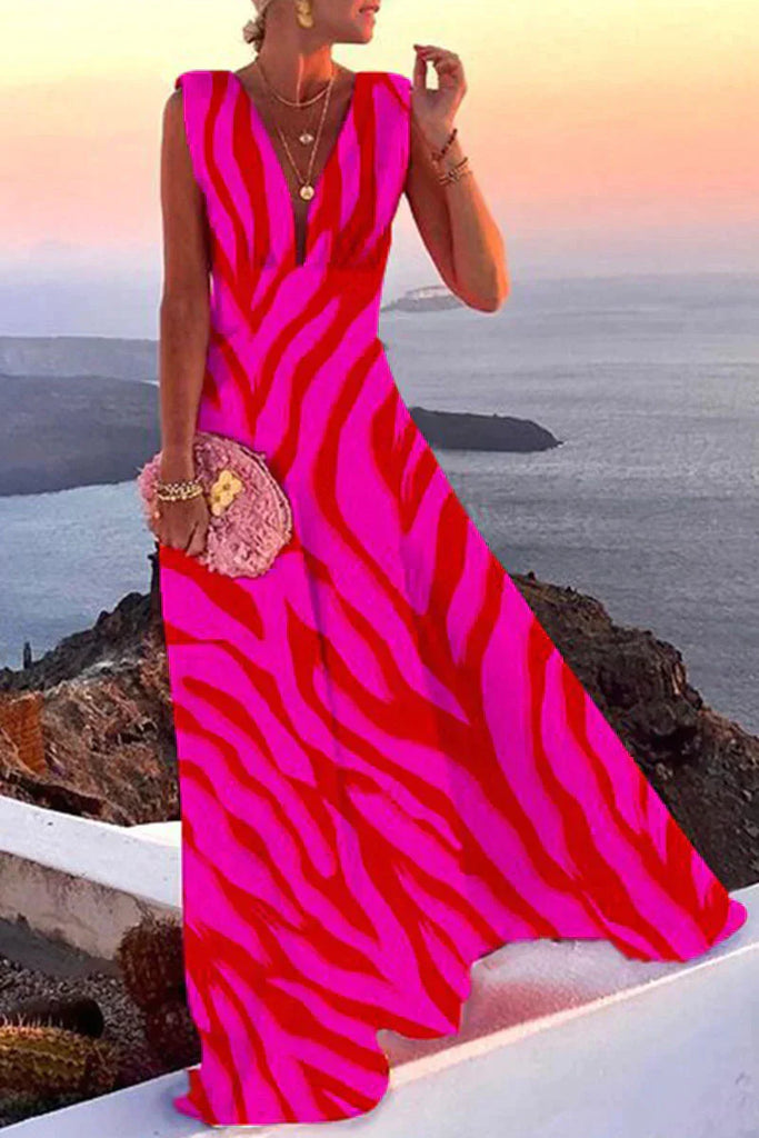 Wearclo | Women's Maxi Dress Geometric Print V-Neck