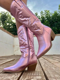 Wearclo | Women's Metallic Western Boots with Sparkle