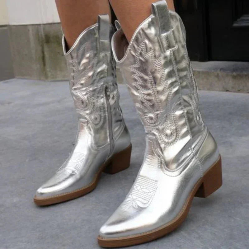Wearclo | Women's Metallic Cowboy Boots