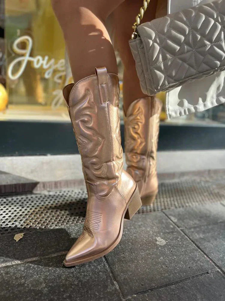 Wearclo | Women's Metallic Cowboy Boots