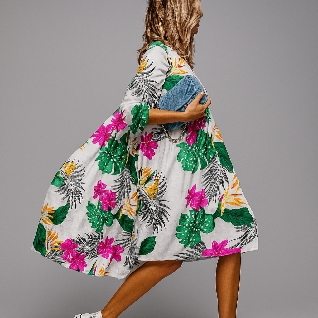 Wearclo | Women's Midi Shirt Dress with Bold Floral Print