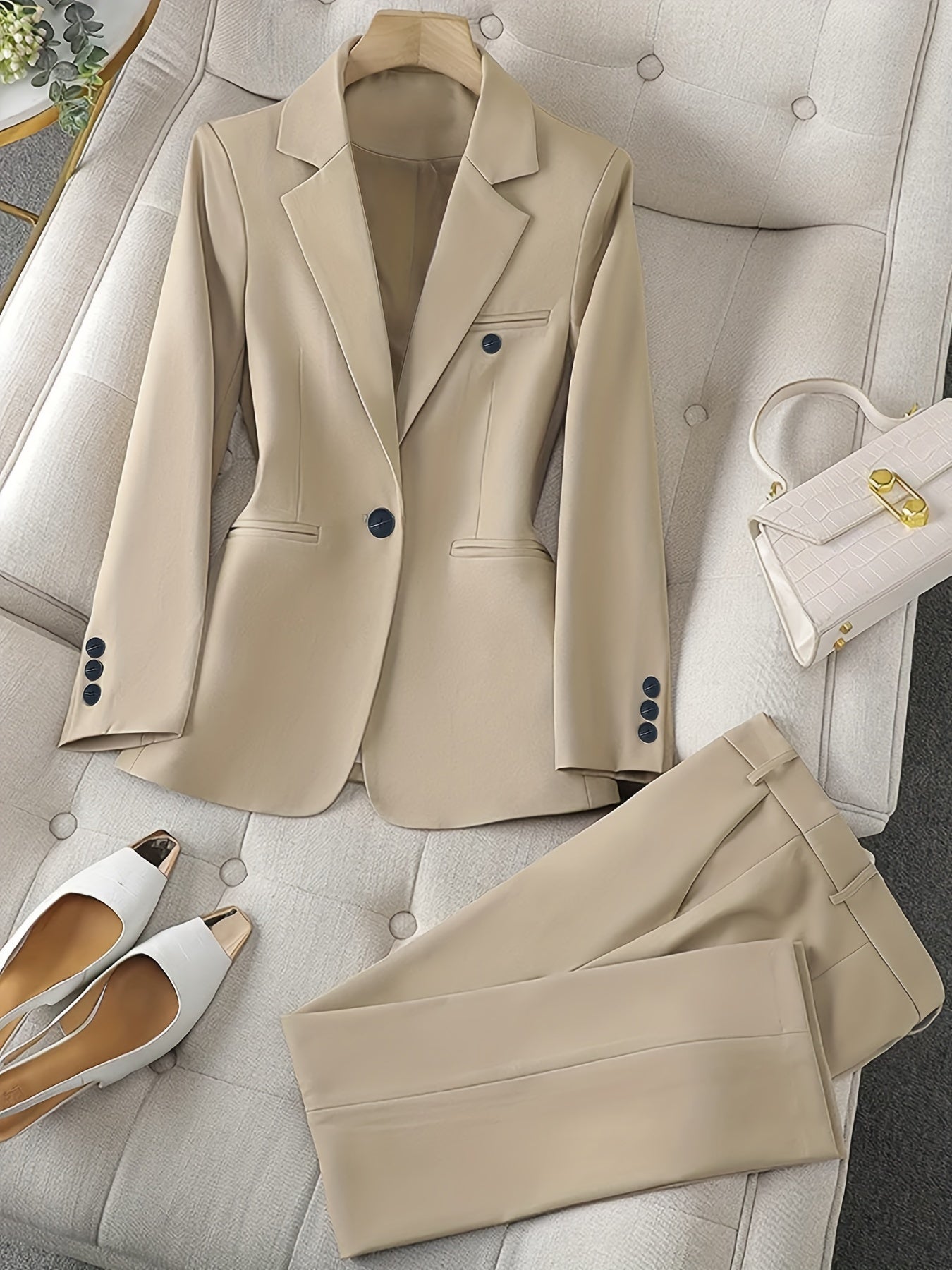 Wearclo | Women's Notched Lapel Blazer Suit Set