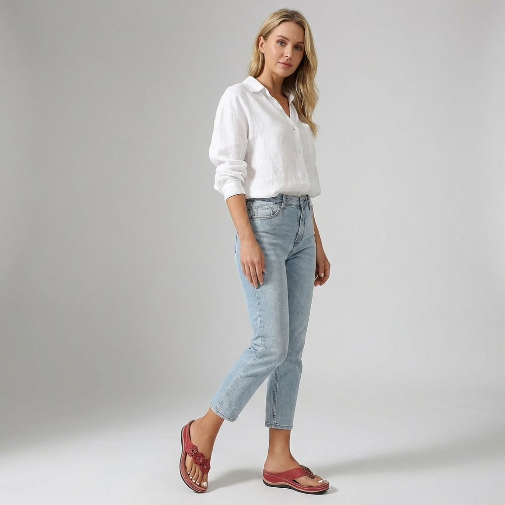 Wearclo | Women's Orthopedic Flip-Flop Sandals with Flower Accent