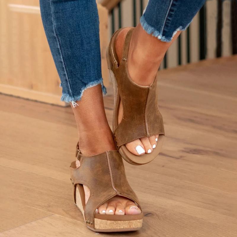 Wearclo | Women's Orthopedic Wedge Sandals with Cutout Detail
