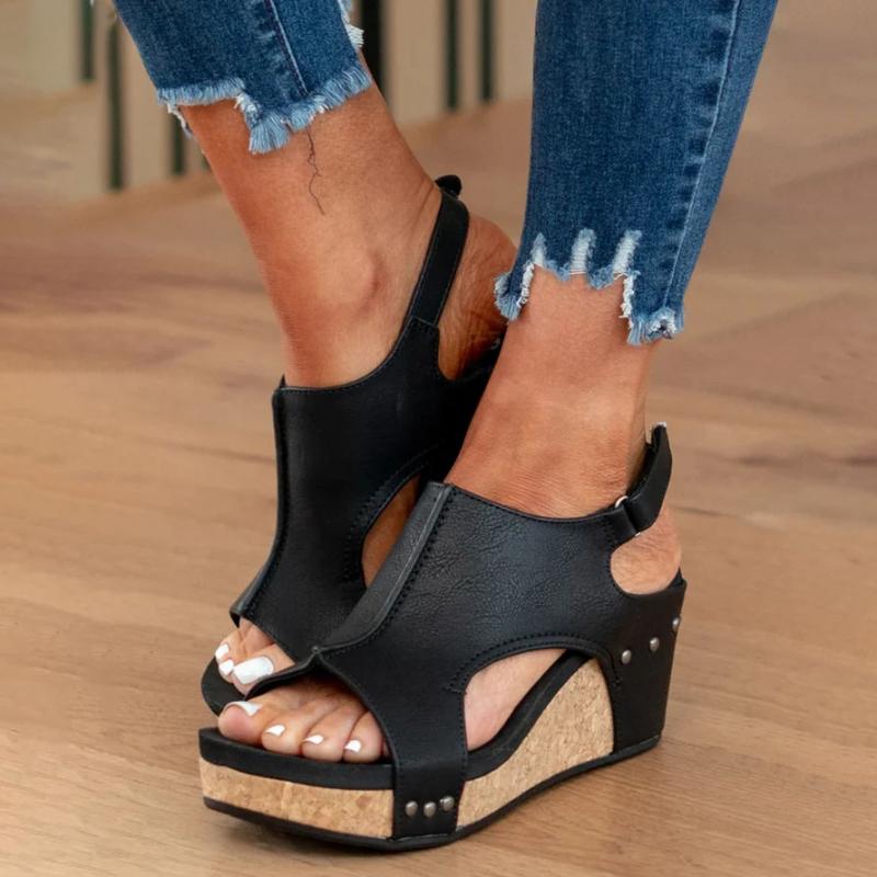 Wearclo | Women's Orthopedic Wedge Sandals with Cutout Detail